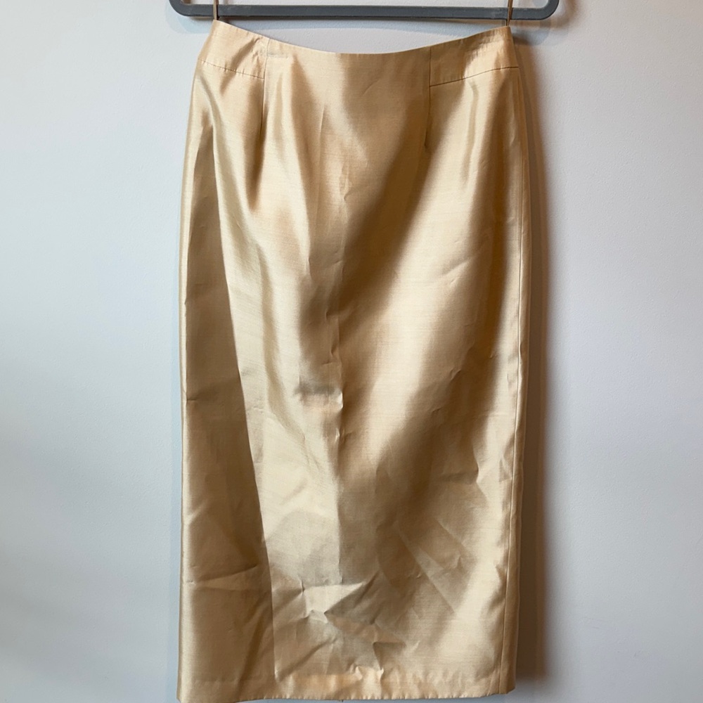 Talbots Gold Silk Long Midi Pencil Skirt